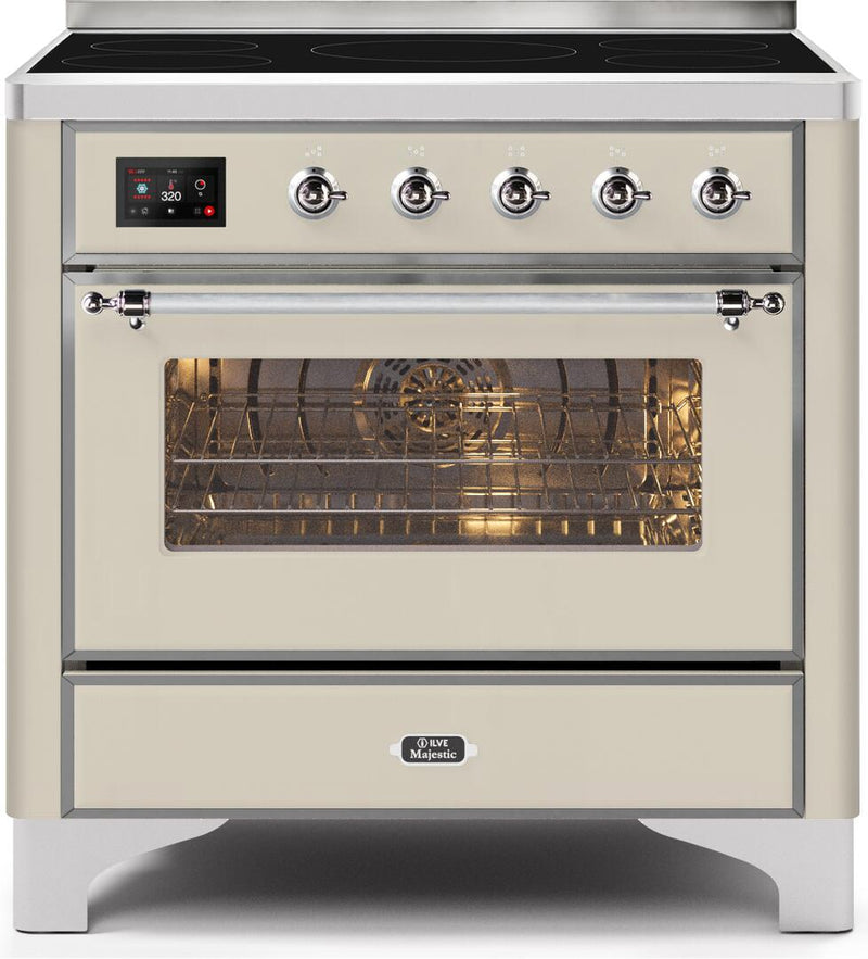 ILVE 36" Majestic II induction Range with 5 Elements - 3.5 cu. ft. Oven - Chrome Trim in Antique White (UMI09NS3AWC) Ranges ILVE 
