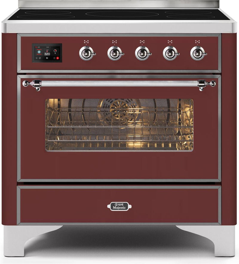 ILVE 36" Majestic II induction Range with 5 Elements - 3.5 cu. ft. Oven - Chrome Trim in Burgundy (UMI09NS3BUC) Ranges ILVE 