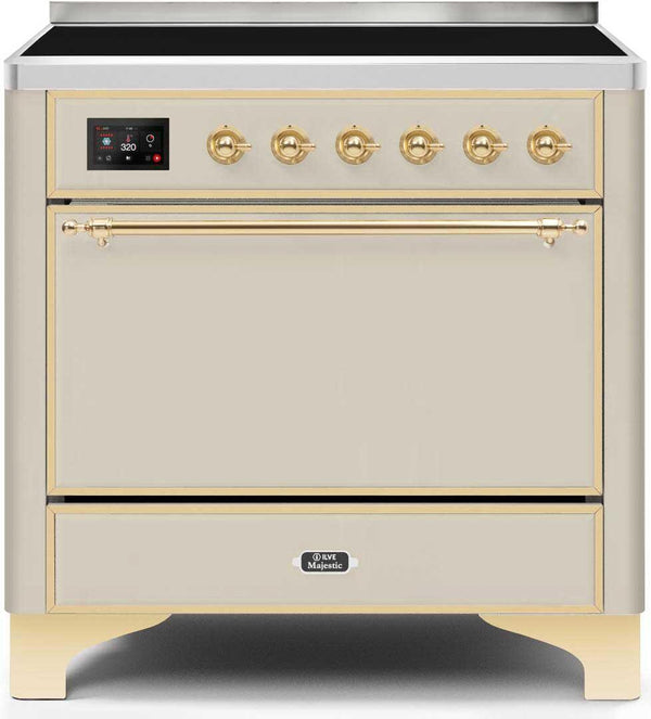 ILVE 36" Majestic II induction Range with 5 Elements - 3.5 cu. ft. Oven - Solid Door - Antique White with Brass Trim (UMI09QNS3AWG) Ranges ILVE 