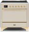 ILVE 36-Inch Majestic II induction Range with 5 Elements - 3.5 cu. ft. Oven - Solid Door - Antique White with Brass Trim (UMI09QNS3AWG)