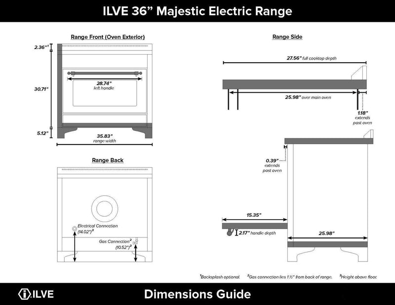 ILVE 36" Majestic II induction Range with 5 Elements - 3.5 cu. ft. Oven - Solid Door - Antique White with Brass Trim (UMI09QNS3AWG) Ranges ILVE 