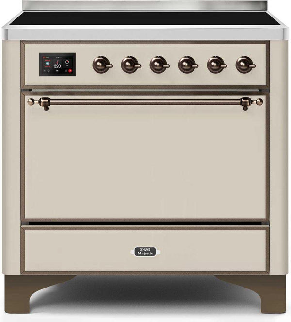 ILVE 36" Majestic II induction Range with 5 Elements - 3.5 cu. ft. Oven - Solid Door - Antique White with Bronze Trim (UMI09QNS3AWB) Ranges ILVE 