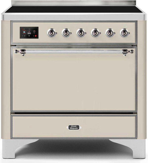 ILVE 36" Majestic II induction Range with 5 Elements - 3.5 cu. ft. Oven - Solid Door - Antique White with Chrome Trim (UMI09QNS3AWC) Ranges ILVE 