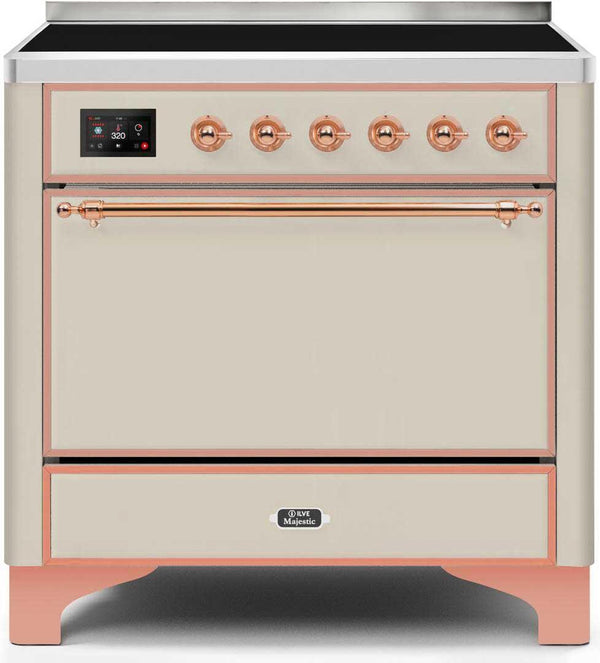 ILVE 36" Majestic II induction Range with 5 Elements - 3.5 cu. ft. Oven - Solid Door - Antique White with Copper Trim (UMI09QNS3AWP) Ranges ILVE 