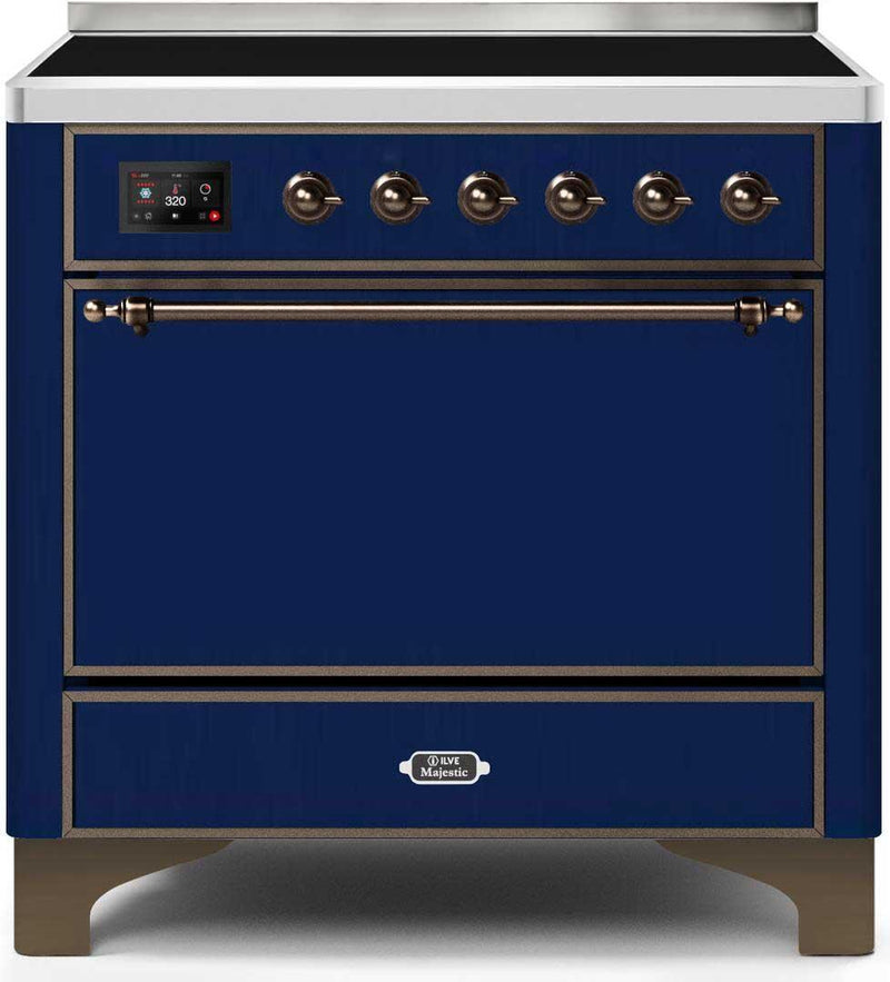 ILVE 36" Majestic II induction Range with 5 Elements - 3.5 cu. ft. Oven - Solid Door - Blue with Bronze Trim (UMI09QNS3MBB) Ranges ILVE 