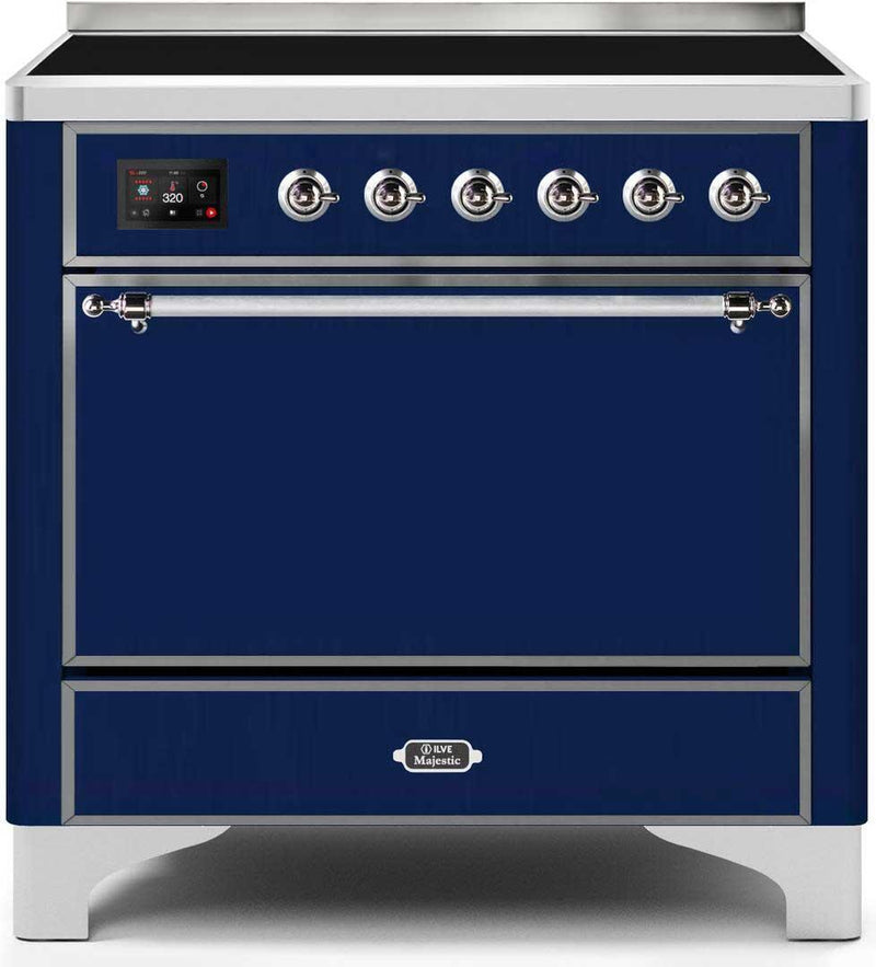 ILVE 36" Majestic II induction Range with 5 Elements - 3.5 cu. ft. Oven - Solid Door - Blue with Chrome Trim (UMI09QNS3MBC) Ranges ILVE 