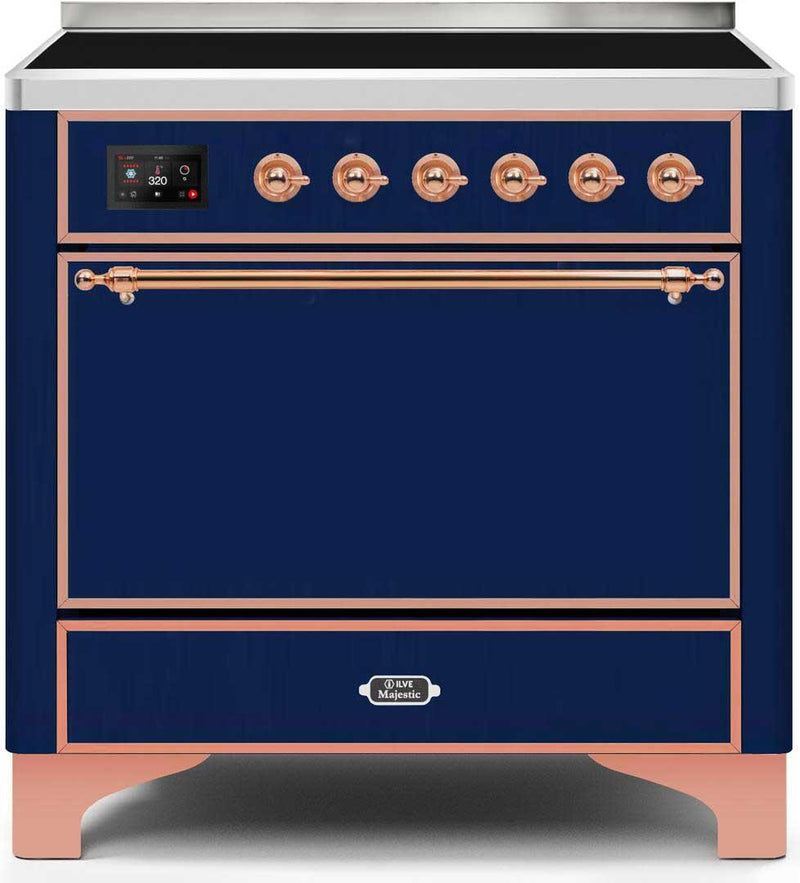 ILVE 36" Majestic II induction Range with 5 Elements - 3.5 cu. ft. Oven - Solid Door - Blue with Copper Trim (UMI09QNS3MBP) Ranges ILVE 