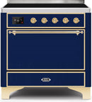 ILVE 36" Majestic II induction Range with 5 Elements - 3.5 cu. ft. Oven - Solid Door - Brass Trim in Blue with Brass Trim (UMI09QNS3MBG) Ranges ILVE 