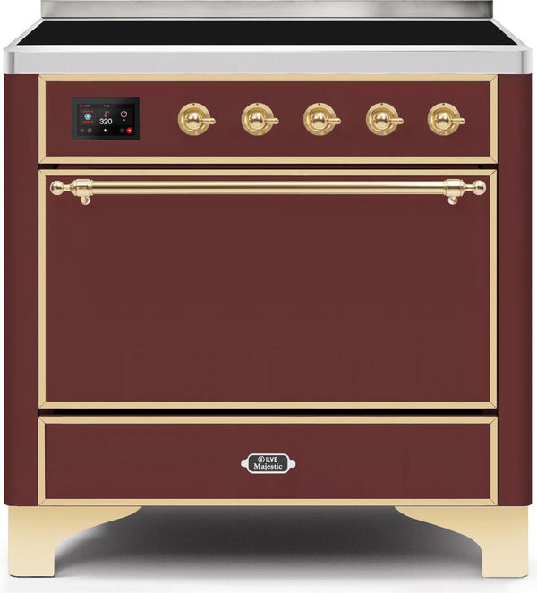 ILVE 36" Majestic II induction Range with 5 Elements - 3.5 cu. ft. Oven - Solid Door - Brass Trim in Burgundy (UMI09QNS3BUG) Ranges ILVE 