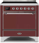 ILVE 36" Majestic II induction Range with 5 Elements - 3.5 cu. ft. Oven - Solid Door - Burgundy with Chrome Trim (UMI09QNS3BUC) Ranges ILVE 