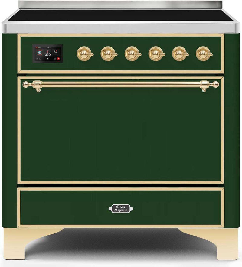 ILVE 36" Majestic II induction Range with 5 Elements - 3.5 cu. ft. Oven - Solid Door - Emerald Green with Brass Trim (UMI09QNS3EGG) Ranges ILVE 