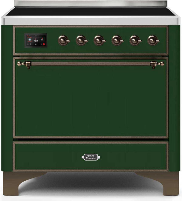 ILVE 36" Majestic II induction Range with 5 Elements - 3.5 cu. ft. Oven - Solid Door - Emerald Green with Bronze Trim (UMI09QNS3EGB) Ranges ILVE 