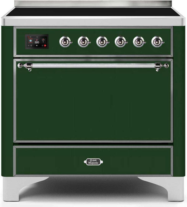 ILVE 36" Majestic II induction Range with 5 Elements - 3.5 cu. ft. Oven - Solid Door - Emerald Green with Chrome Trim (UMI09QNS3EGC) Ranges ILVE 