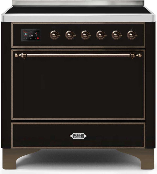 ILVE 36" Majestic II induction Range with 5 Elements - 3.5 cu. ft. Oven - Solid Door - Glossy Black with Bronze Trim (UMI09QNS3BKB) Ranges ILVE 