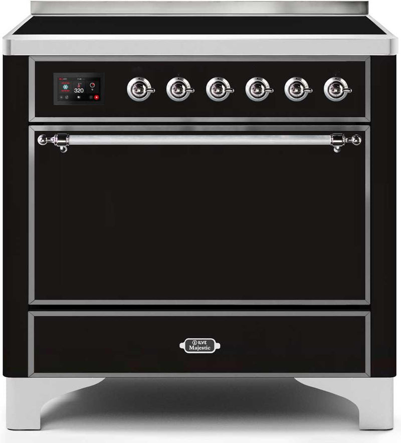 ILVE 36" Majestic II induction Range with 5 Elements - 3.5 cu. ft. Oven - Solid Door - Glossy Black with Chrome Trim (UMI09QNS3BKC) Ranges ILVE 