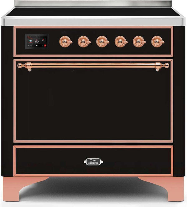 ILVE 36" Majestic II induction Range with 5 Elements - 3.5 cu. ft. Oven - Solid Door - Glossy Black with Copper Trim (UMI09QNS3BKP) Ranges ILVE 