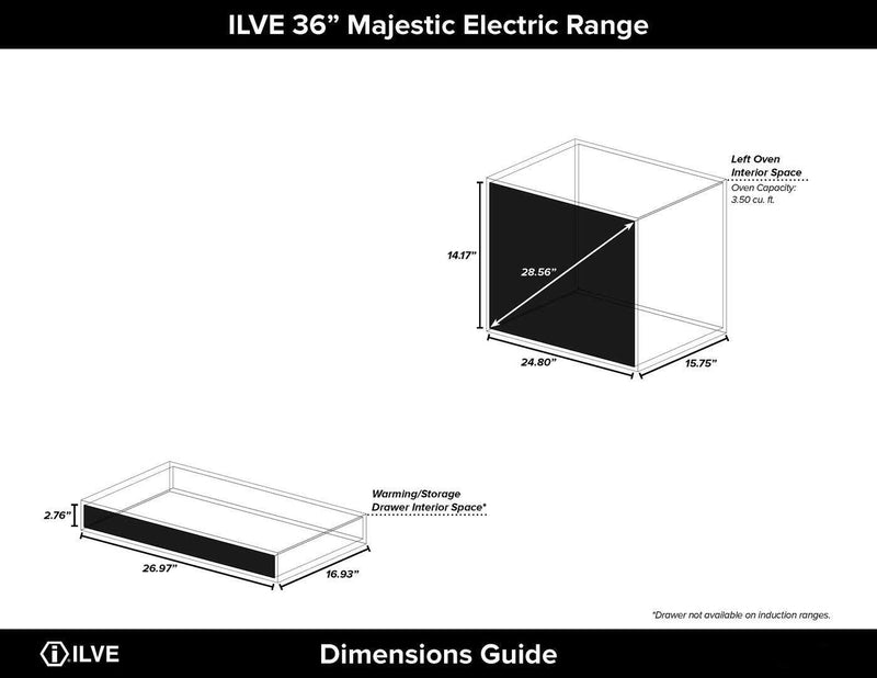 ILVE 36" Majestic II induction Range with 5 Elements - 3.5 cu. ft. Oven - Solid Door - Matte Graphite with Brass Trim (UMI09QNS3MGG) Ranges ILVE 