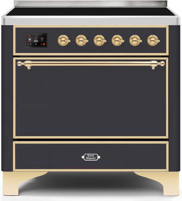 ILVE 36" Majestic II induction Range with 5 Elements - 3.5 cu. ft. Oven - Solid Door - Matte Graphite with Brass Trim (UMI09QNS3MGG) Ranges ILVE 