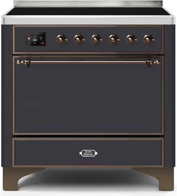 ILVE 36" Majestic II induction Range with 5 Elements - 3.5 cu. ft. Oven - Solid Door - Matte Graphite with Bronze Trim (UMI09QNS3MGB) Ranges ILVE 