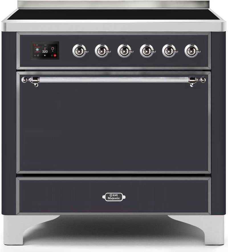 ILVE 36" Majestic II induction Range with 5 Elements - 3.5 cu. ft. Oven - Solid Door - Matte Graphite with Chrome Trim (UMI09QNS3MGC) Ranges ILVE 