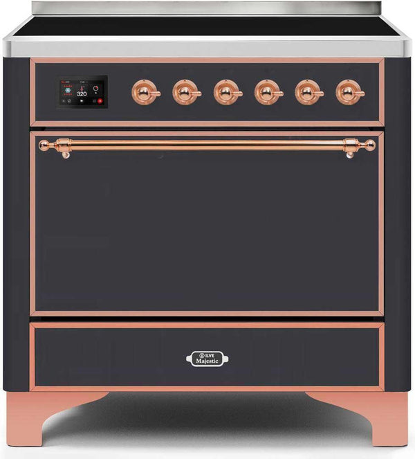 ILVE 36" Majestic II induction Range with 5 Elements - 3.5 cu. ft. Oven - Solid Door - Matte Graphite with Copper Trim (UMI09QNS3MGP) Ranges ILVE 