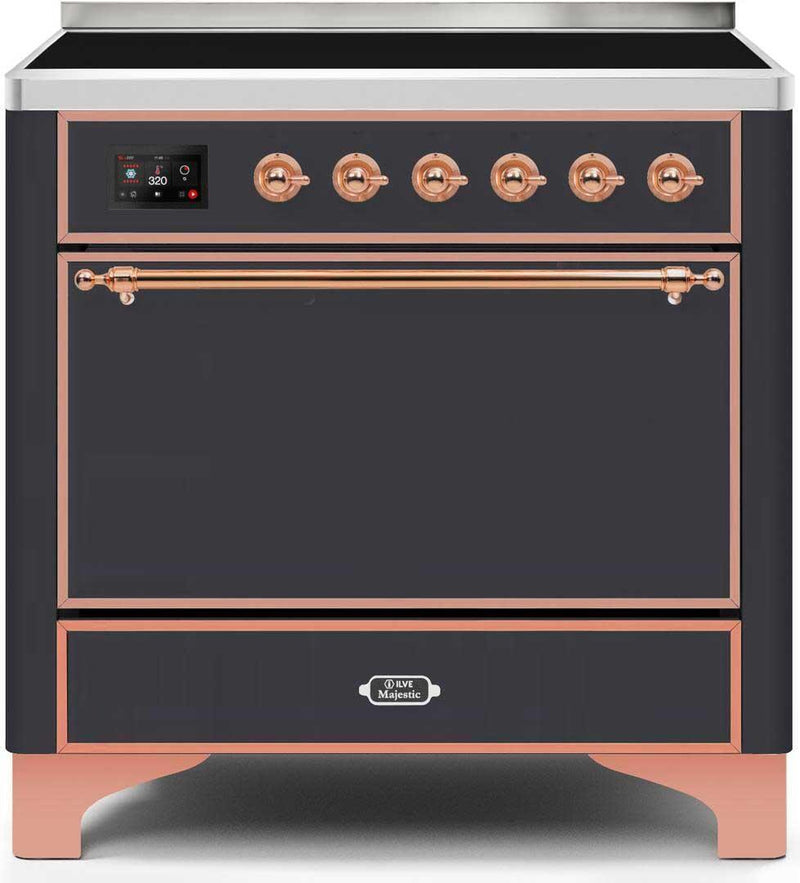 ILVE 36" Majestic II induction Range with 5 Elements - 3.5 cu. ft. Oven - Solid Door - Matte Graphite with Copper Trim (UMI09QNS3MGP) Ranges ILVE 