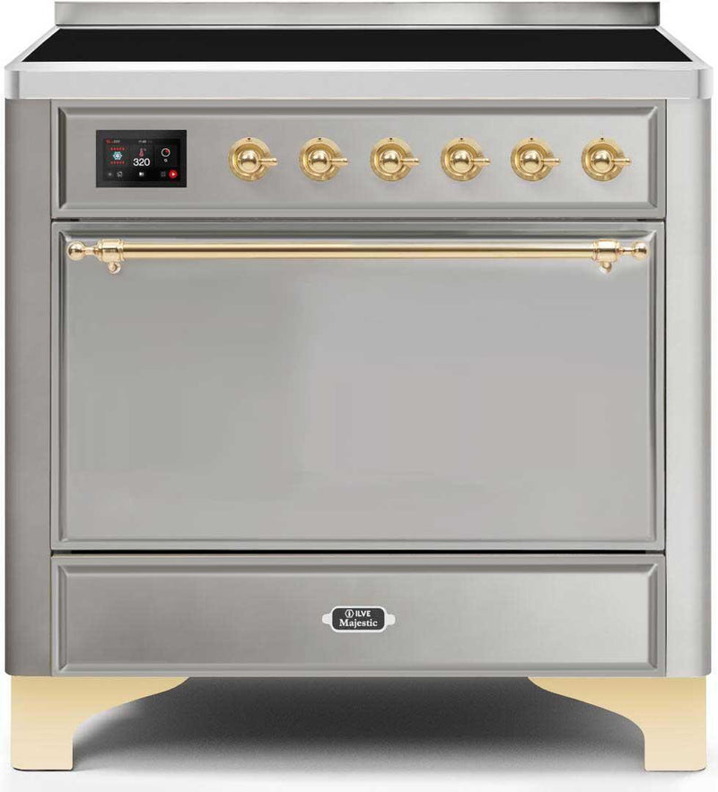 ILVE 36" Majestic II induction Range with 5 Elements - 3.5 cu. ft. Oven - Solid Door - Stainless Steel with Brass Trim (UMI09QNS3SSG) Ranges ILVE 