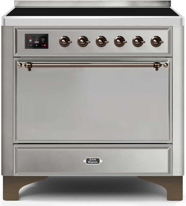ILVE 36" Majestic II induction Range with 5 Elements - 3.5 cu. ft. Oven - Solid Door - Stainless Steel with Bronze Trim (UMI09QNS3SSB) Ranges ILVE 