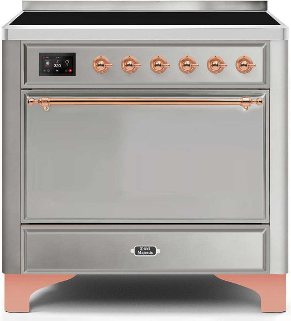 ILVE 36" Majestic II induction Range with 5 Elements - 3.5 cu. ft. Oven - Solid Door - Stainless Steel with Copper Trim (UMI09QNS3SSP) Ranges ILVE 