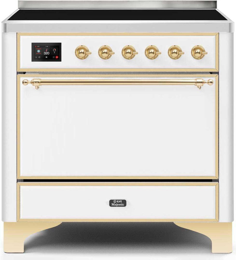ILVE 36" Majestic II induction Range with 5 Elements - 3.5 cu. ft. Oven - Solid Door - White with Brass Trim (UMI09QNS3WHG) Ranges ILVE 