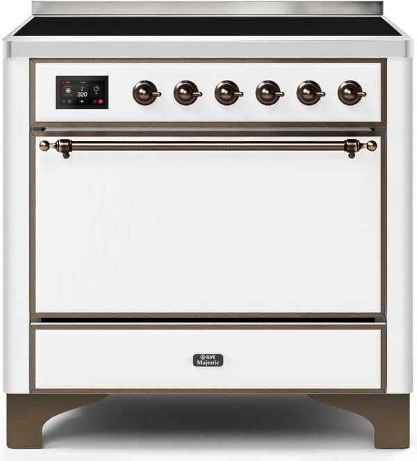 ILVE 36" Majestic II induction Range with 5 Elements - 3.5 cu. ft. Oven - Solid Door - White with Bronze Trim (UMI09QNS3WHB) Ranges ILVE 