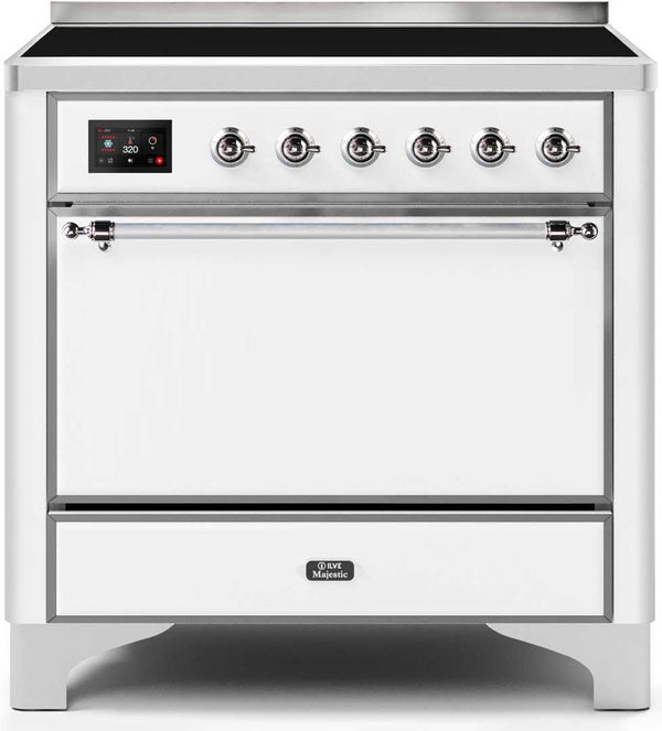 ILVE 36" Majestic II induction Range with 5 Elements - 3.5 cu. ft. Oven - Solid Door - White with Chrome Trim (UMI09QNS3WHC) Ranges ILVE 