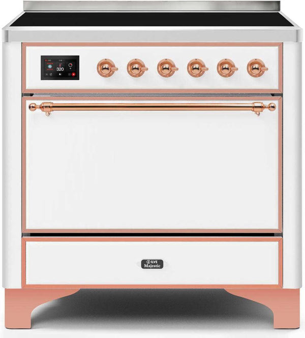 ILVE 36" Majestic II induction Range with 5 Elements - 3.5 cu. ft. Oven - Solid Door - White with Copper Trim (UMI09QNS3WHP) Ranges ILVE 
