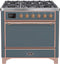 ILVE 36-Inch Majestic II Series Freestanding Dual Fuel Single Oven Range with 6 Sealed Burners, with Griddle in Blue Grey with Copper Trim (UM09FDQNS3BGP)