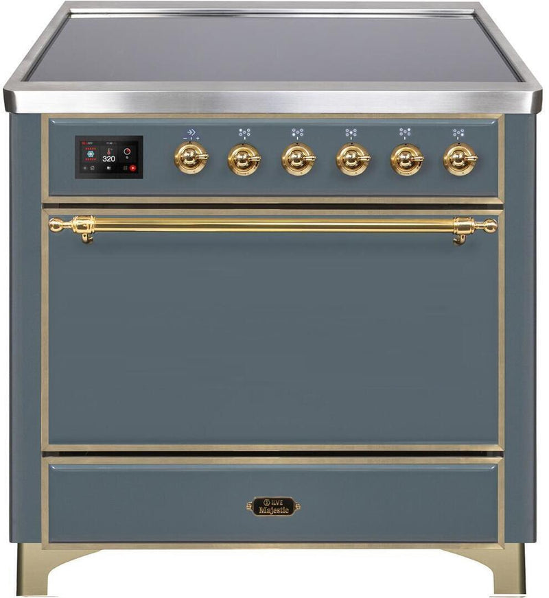 ILVE 36" Majestic II Series Freestanding Electric Single Oven Range with 5 Elements in Blue Grey with Brass Trim (UMI09QNS3BGG) Ranges ILVE 