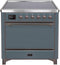 ILVE 36-Inch Majestic II Series Freestanding Electric Single Oven Range with 5 Elements in Blue Grey with Bronze Trim (UMI09QNS3BGB)