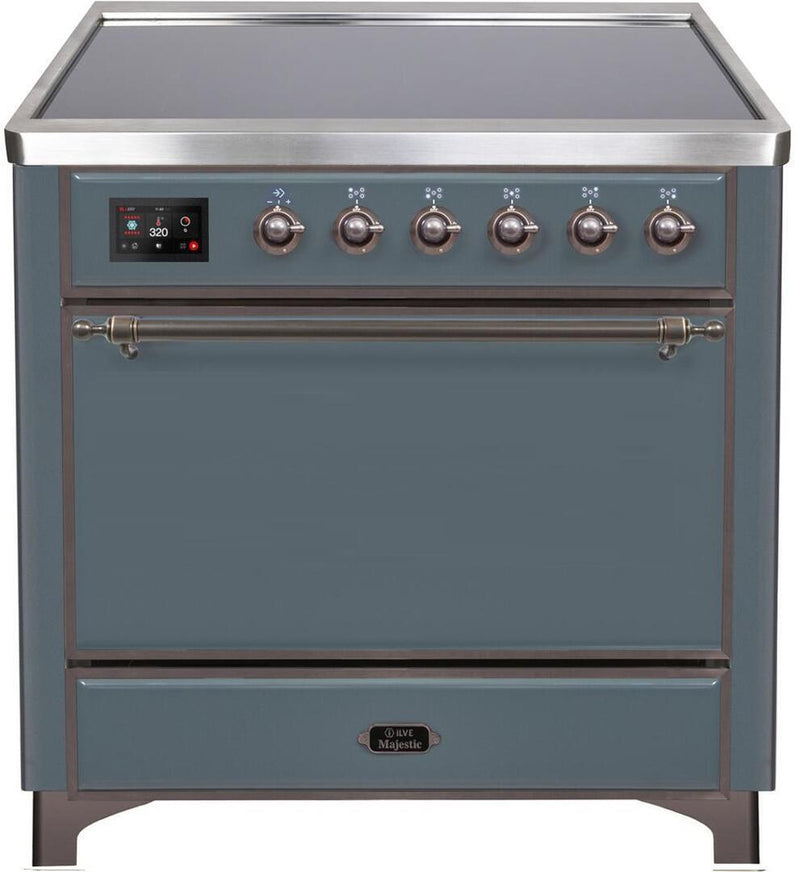 ILVE 36" Majestic II Series Freestanding Electric Single Oven Range with 5 Elements in Blue Grey with Bronze Trim (UMI09QNS3BGB) Ranges ILVE 