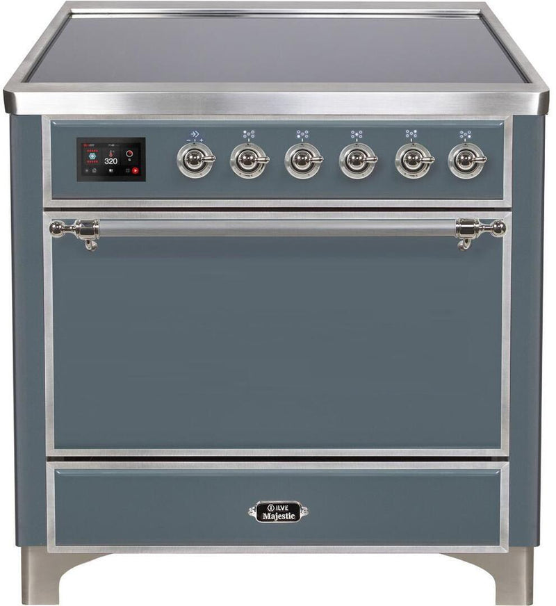 ILVE 36" Majestic II Series Freestanding Electric Single Oven Range with 5 Elements in Blue Grey with Chrome Trim (UMI09QNS3BGC) Ranges ILVE 