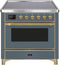 ILVE 36-Inch Majestic II Series Freestanding Electric Single Windowed Oven Range with 5 Elements in Blue Grey with Brass Trim (UMI09NS3BGG)