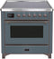 ILVE 36-Inch Majestic II Series Freestanding Electric Single Windowed Oven Range with 5 Elements in Blue Grey with Bronze Trim (UMI09NS3BGB)