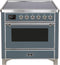 ILVE 36-Inch Majestic II Series Freestanding Electric Single Windowed Oven Range with 5 Elements in Blue Grey with Chrome Trim (UMI09NS3BGC)