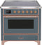 ILVE 36-Inch Majestic II Series Freestanding Electric Single Windowed Oven Range with 5 Elements in Blue Grey with Copper Trim (UMI09NS3BGP)