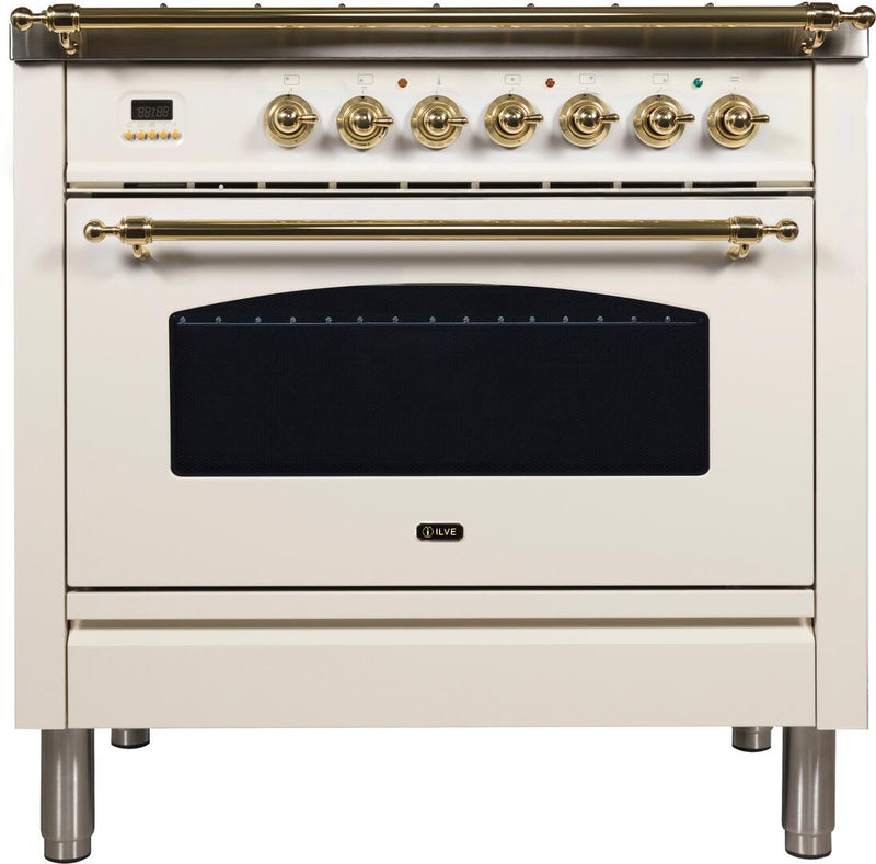 ILVE 36" Nostalgie - Dual Fuel Range with 5 Sealed Brass Burners - 3 cu. ft. Oven - Brass Trim in Antique White (UPN90FDMPA) Ranges ILVE 