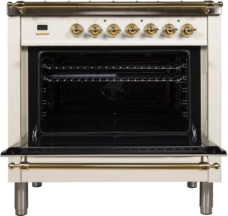 ILVE 36" Nostalgie - Dual Fuel Range with 5 Sealed Brass Burners - 3 cu. ft. Oven - Brass Trim in Antique White (UPN90FDMPA) Ranges ILVE 