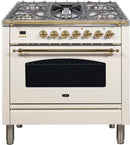 ILVE 36" Nostalgie - Dual Fuel Range with 5 Sealed Brass Burners - 3 cu. ft. Oven - Brass Trim in Antique White (UPN90FDMPA) Ranges ILVE 