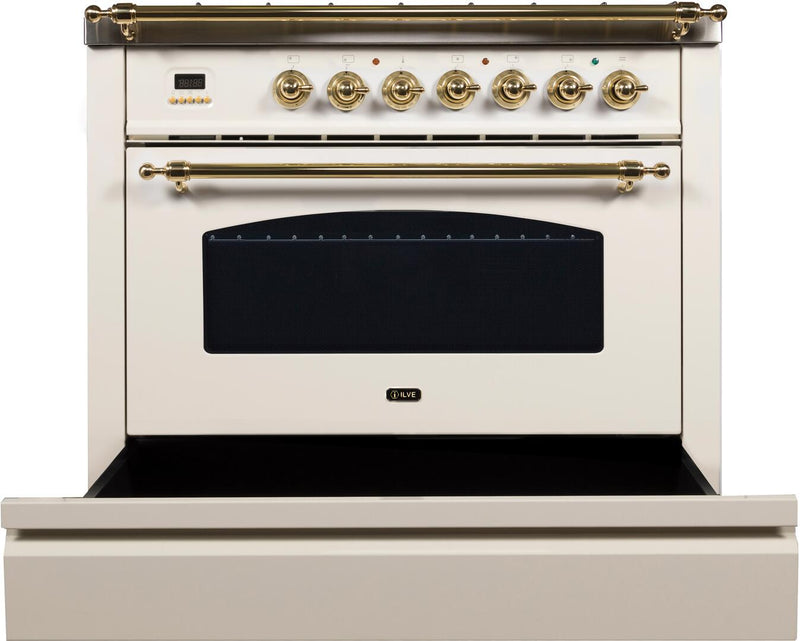 ILVE 36" Nostalgie - Dual Fuel Range with 5 Sealed Brass Burners - 3 cu. ft. Oven - Brass Trim in Antique White (UPN90FDMPA) Ranges ILVE 