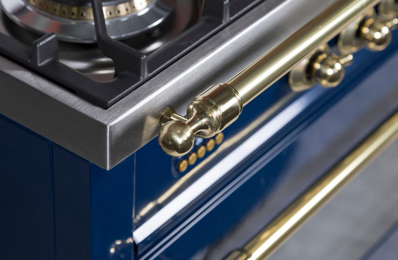 ILVE 36" Nostalgie - Dual Fuel Range with 5 Sealed Brass Burners - 3 cu. ft. Oven - Brass Trim in Blue (UPN90FDMPBL) Ranges ILVE 