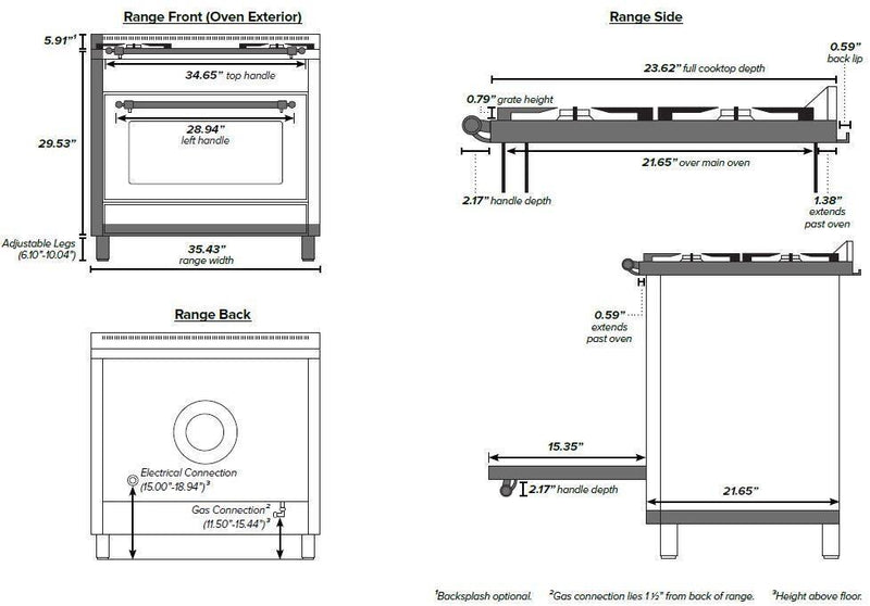 ILVE 36" Nostalgie - Dual Fuel Range with 5 Sealed Brass Burners - 3 cu. ft. Oven - Brass Trim in Blue (UPN90FDMPBL) Ranges ILVE 