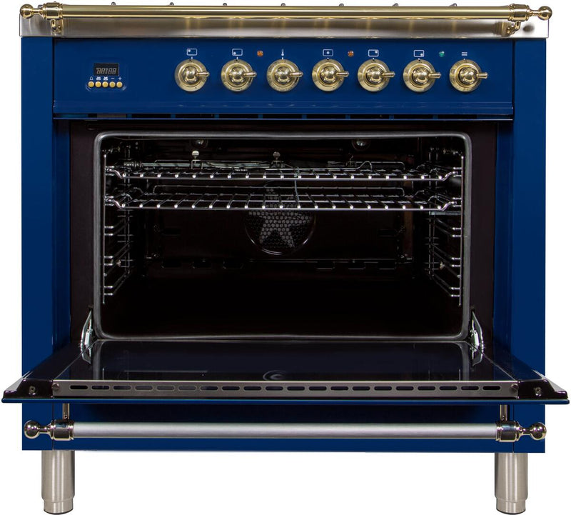 ILVE 36" Nostalgie - Dual Fuel Range with 5 Sealed Brass Burners - 3 cu. ft. Oven - Brass Trim in Blue (UPN90FDMPBL) Ranges ILVE 