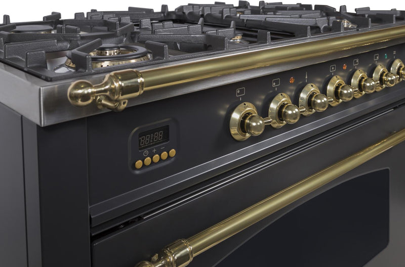 ILVE 36" Nostalgie - Dual Fuel Range with 5 Sealed Brass Burners - 3 cu. ft. Oven - Brass Trim in Glossy Black (UPN90FDMPN) Ranges ILVE 